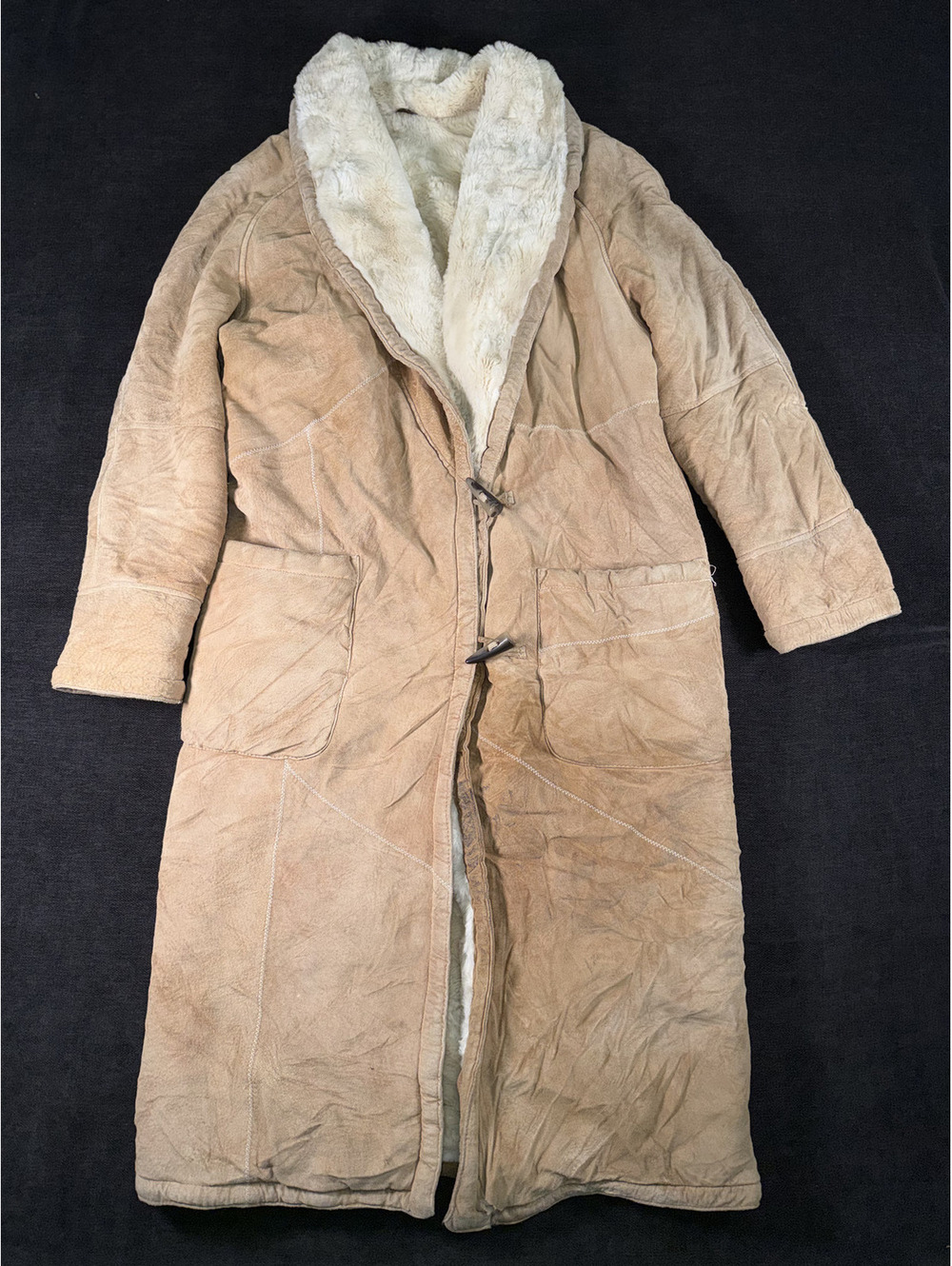 Vintage Winlit 1969 Genuine Leather Long Coat with Faux Fur Lining